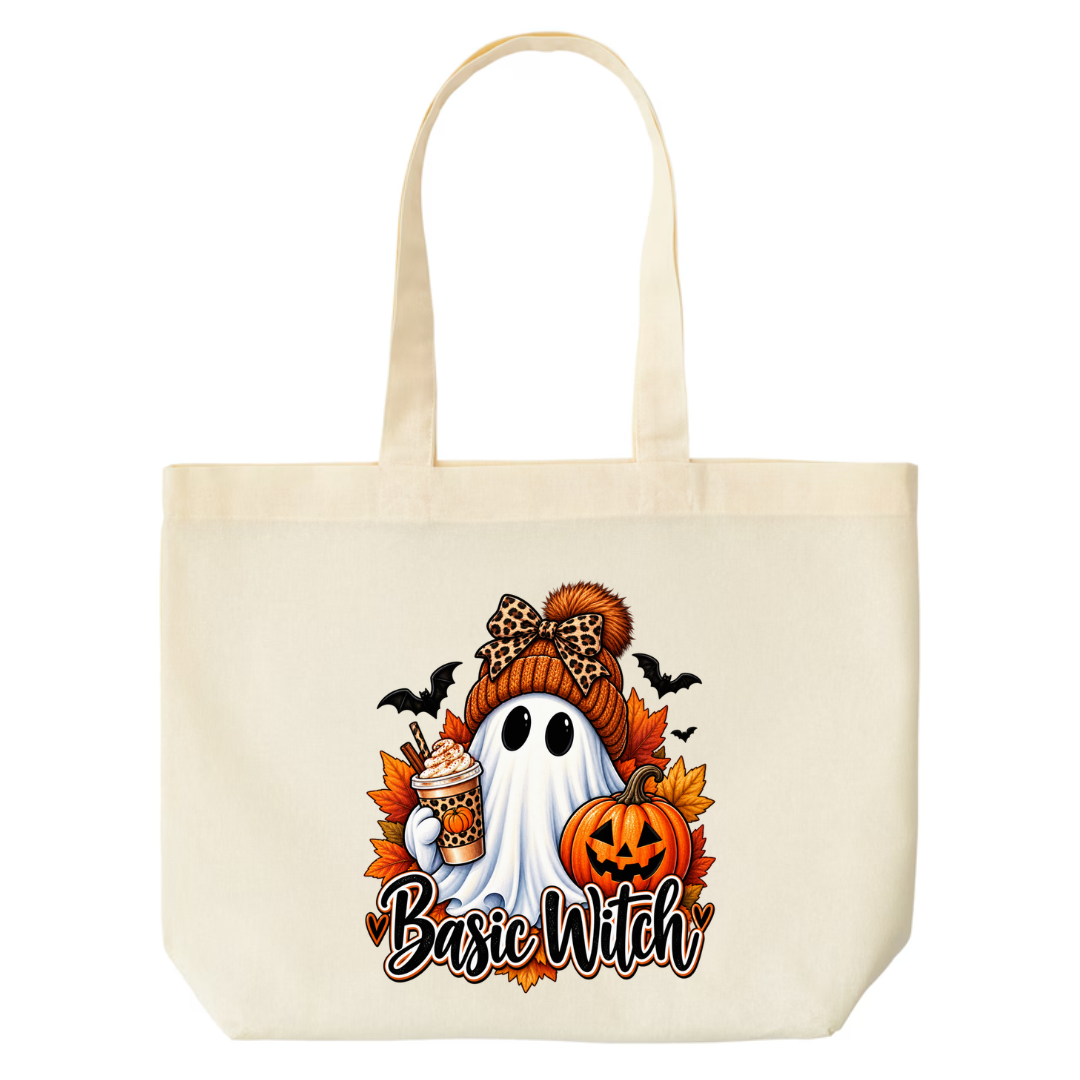 Basic Witch design on natural canvas tote