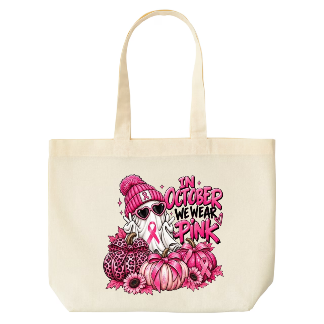 In October We Wear Pink — Ghost design on natural canvas tote