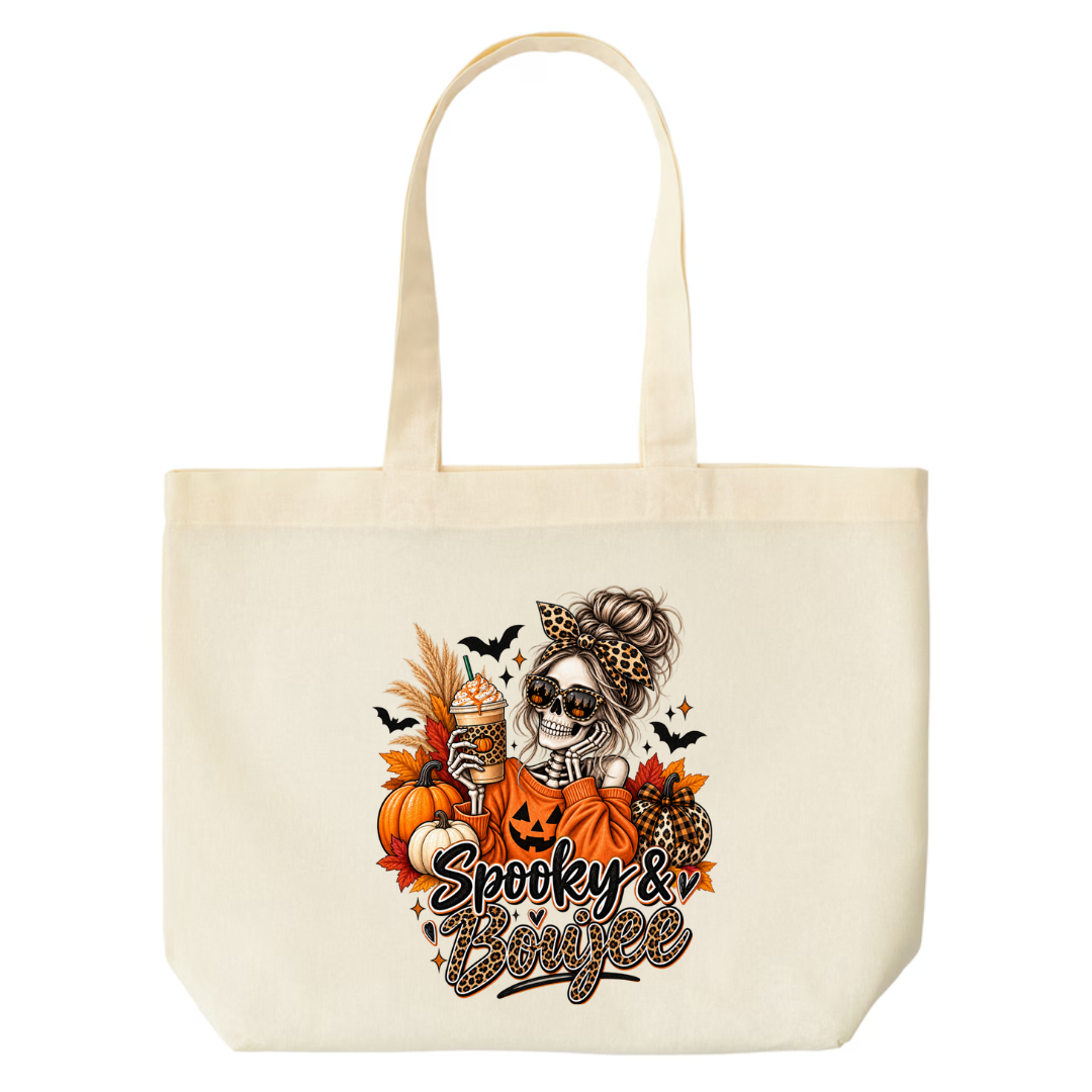 Spooky & Boujee design on natural canvas tote
