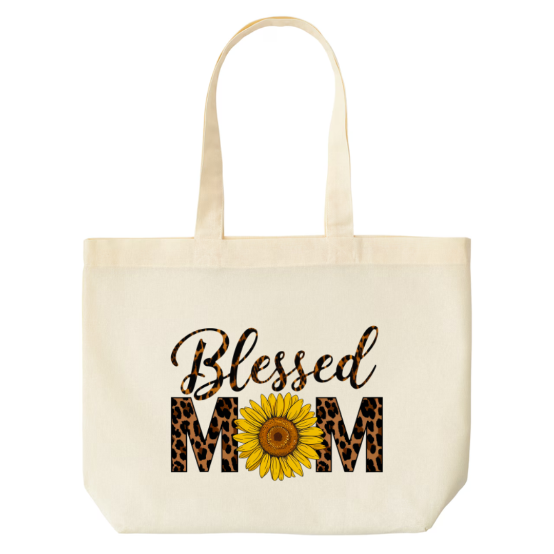 Blessed Mom design on natural canvas tote