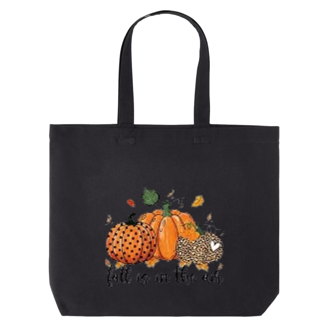 Fall Is In The Air design on black canvas tote