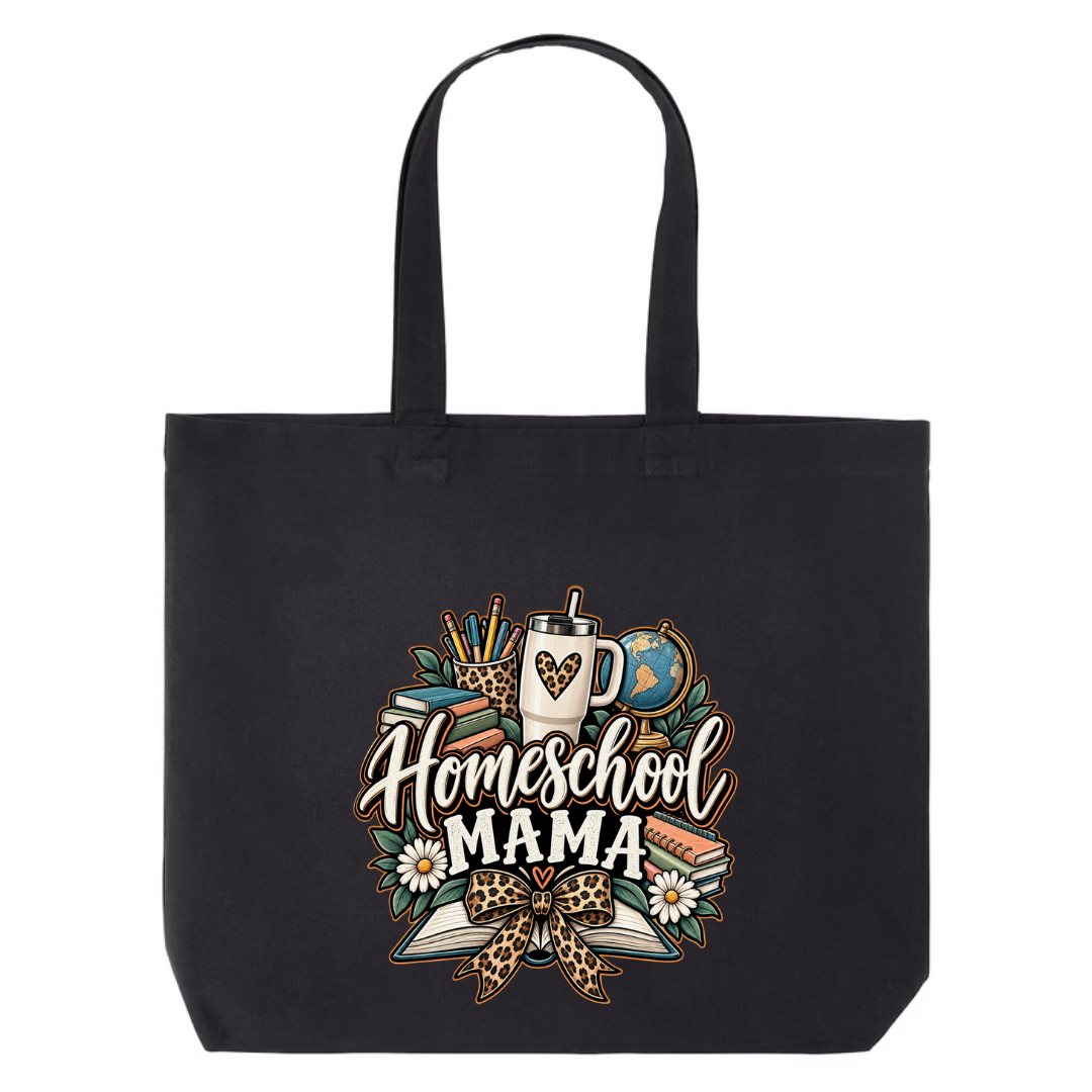 Homeschool Mama design on black canvas tote