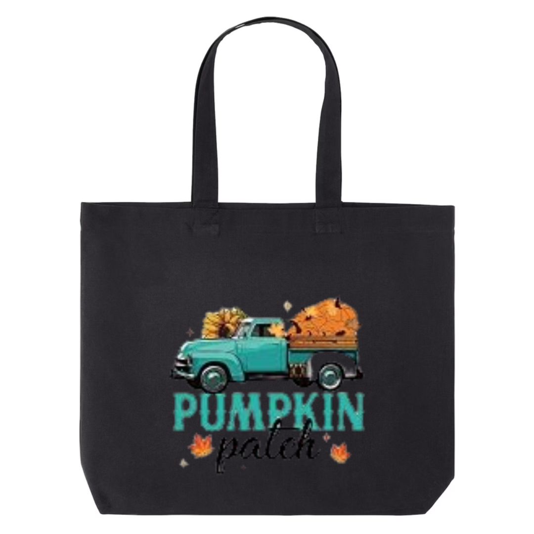 Pumpkin Patch design on black canvas tote