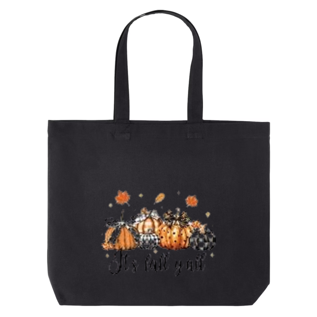 It's Fall Y'all design on black canvas tote