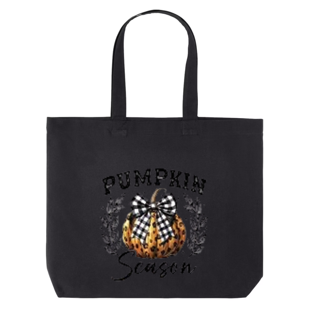 Pumpkin Season design on black canvas tote