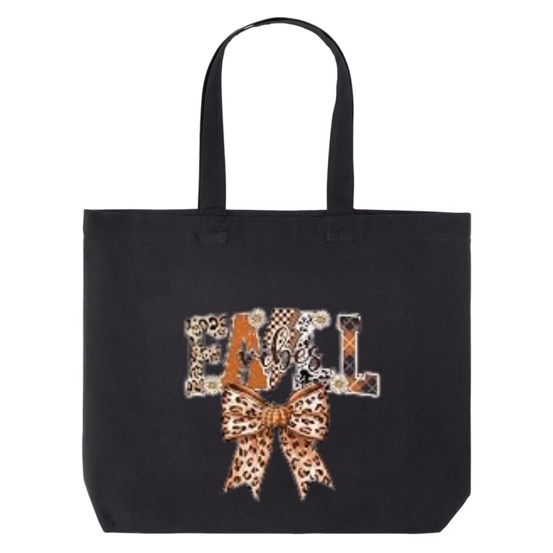Fall Vibes design on black canvas tote