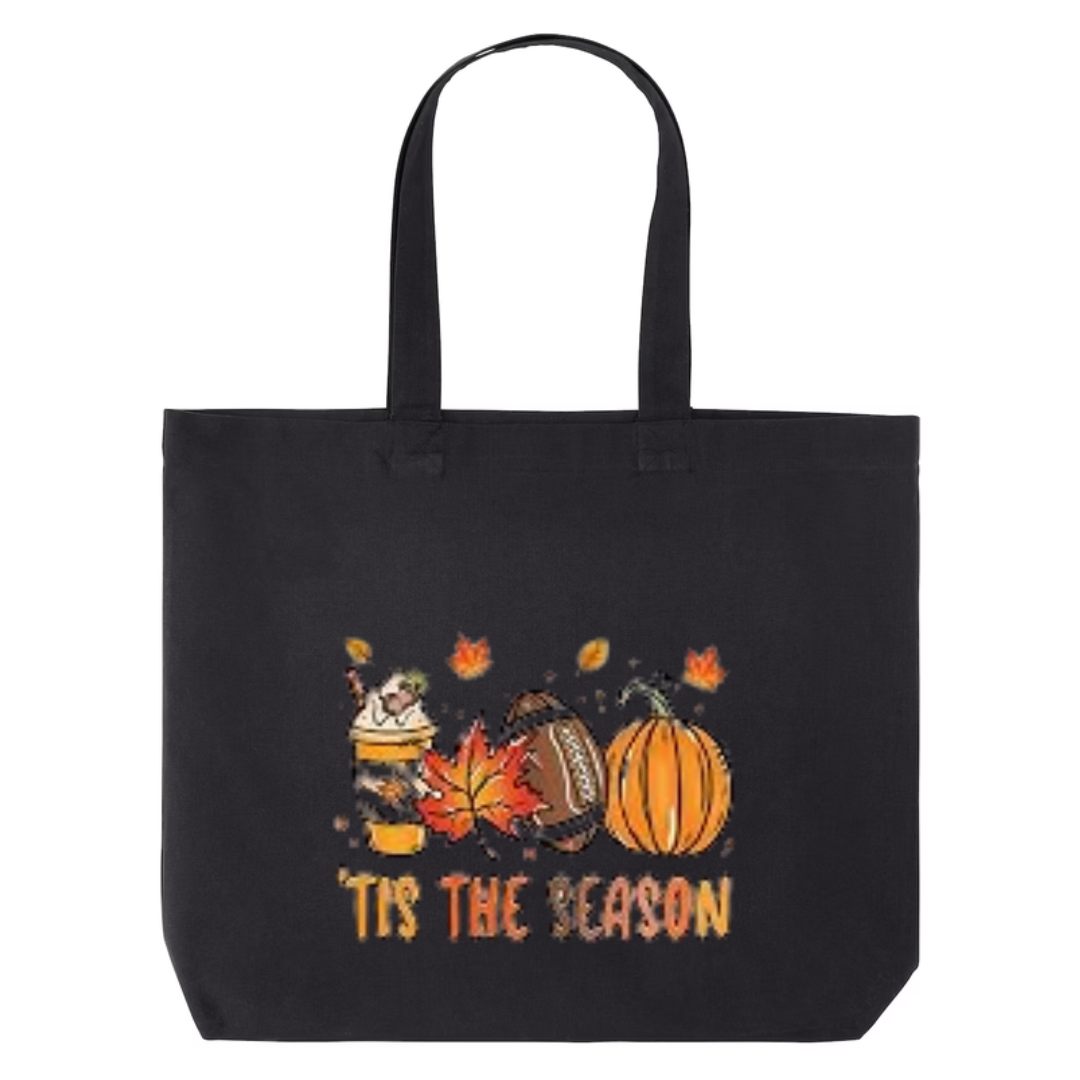 Tis The Season design on black canvas tote