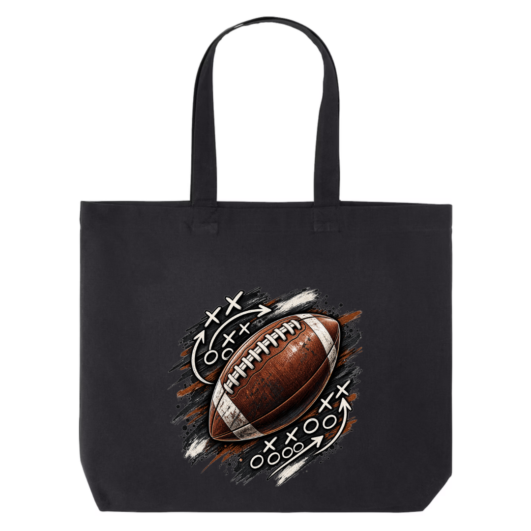Football Playbook design on black canvas tote