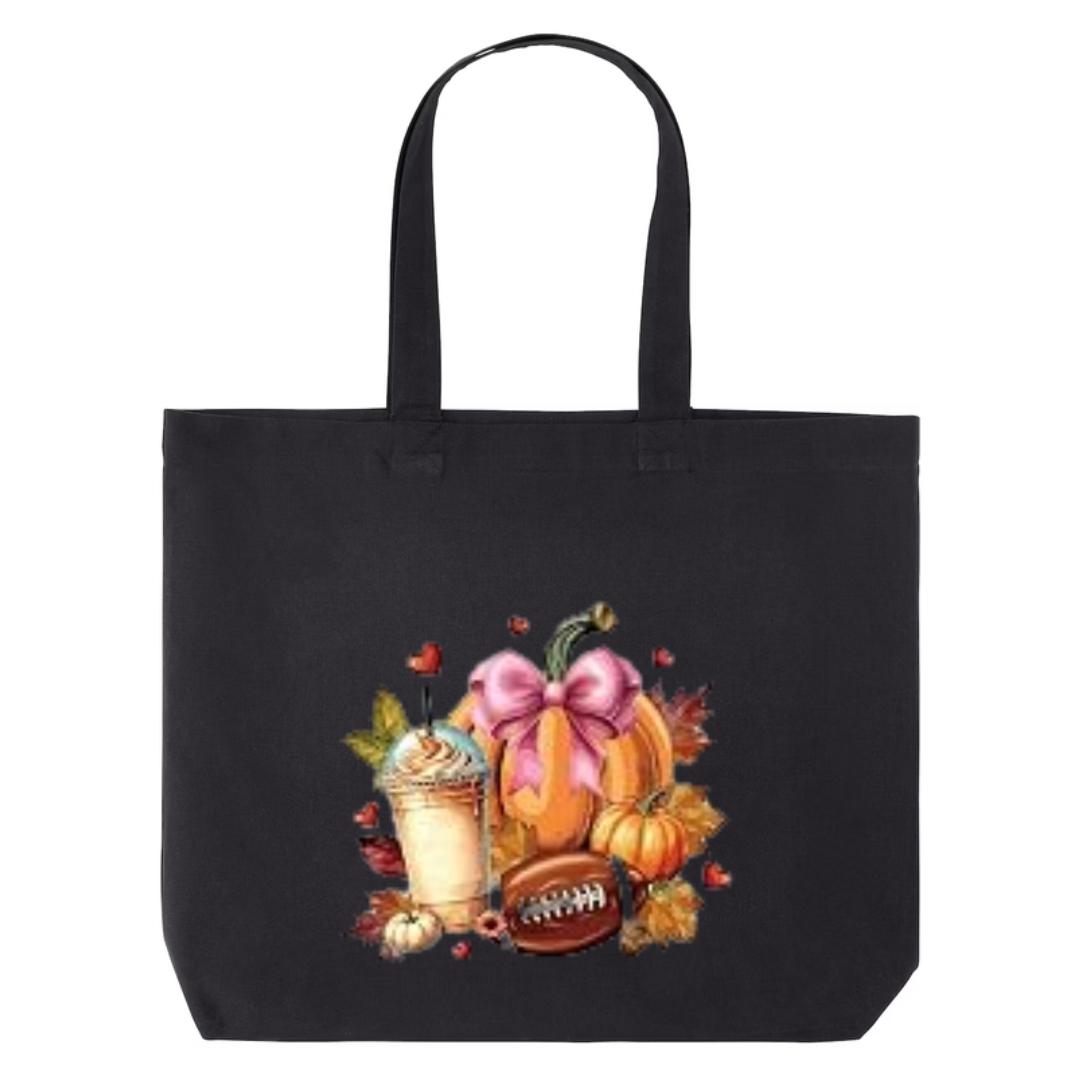 Fall Football design on black canvas tote
