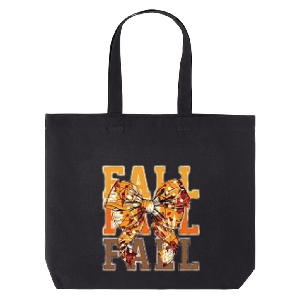 Fall Bow design on black canvas tote