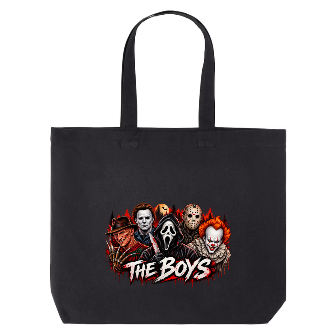 The Boys design on black canvas tote