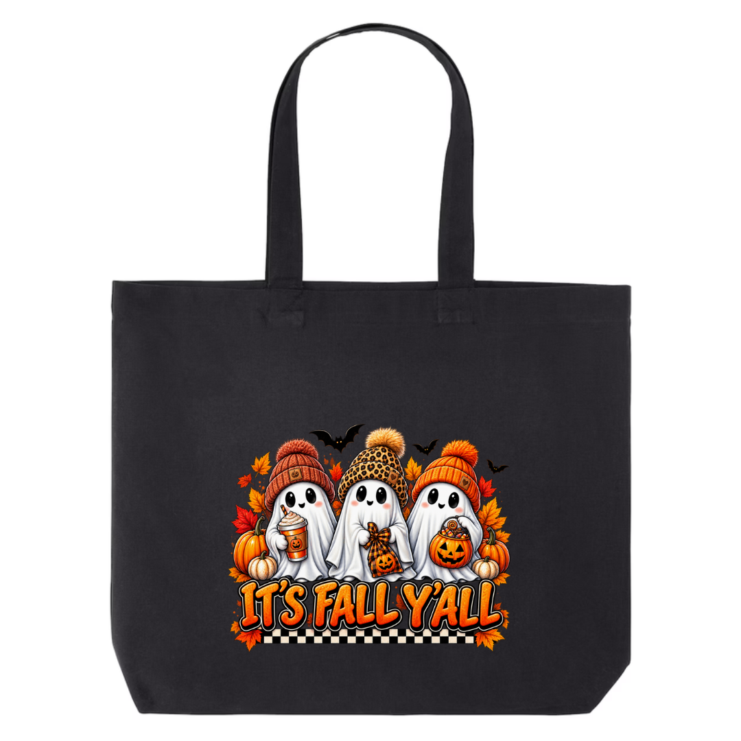 It's Fall Y'all design on black canvas tote