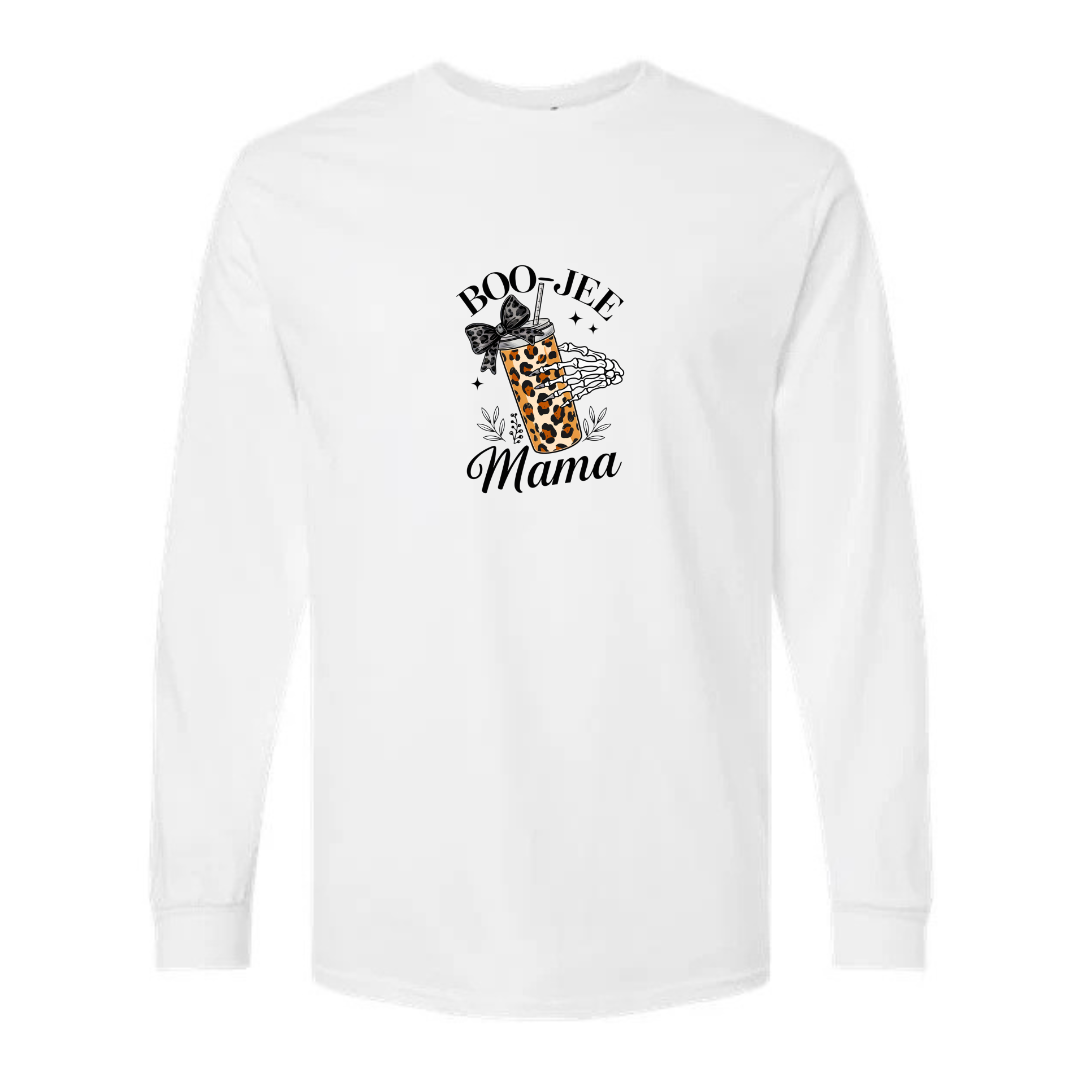 Boo-Jee Mama design on white long sleeve tee