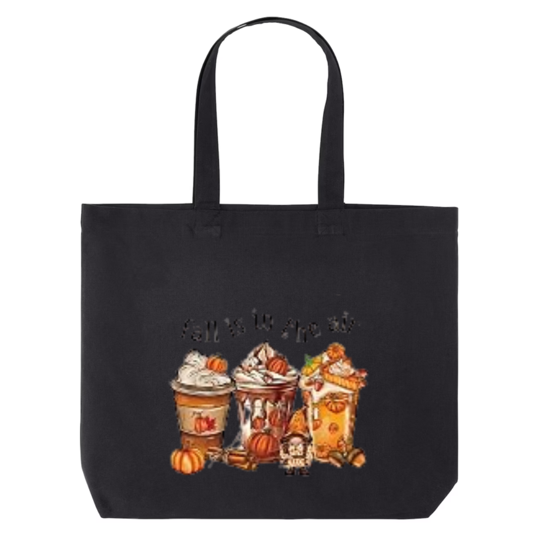 Pumpkin Spice Season design on black canvas tote