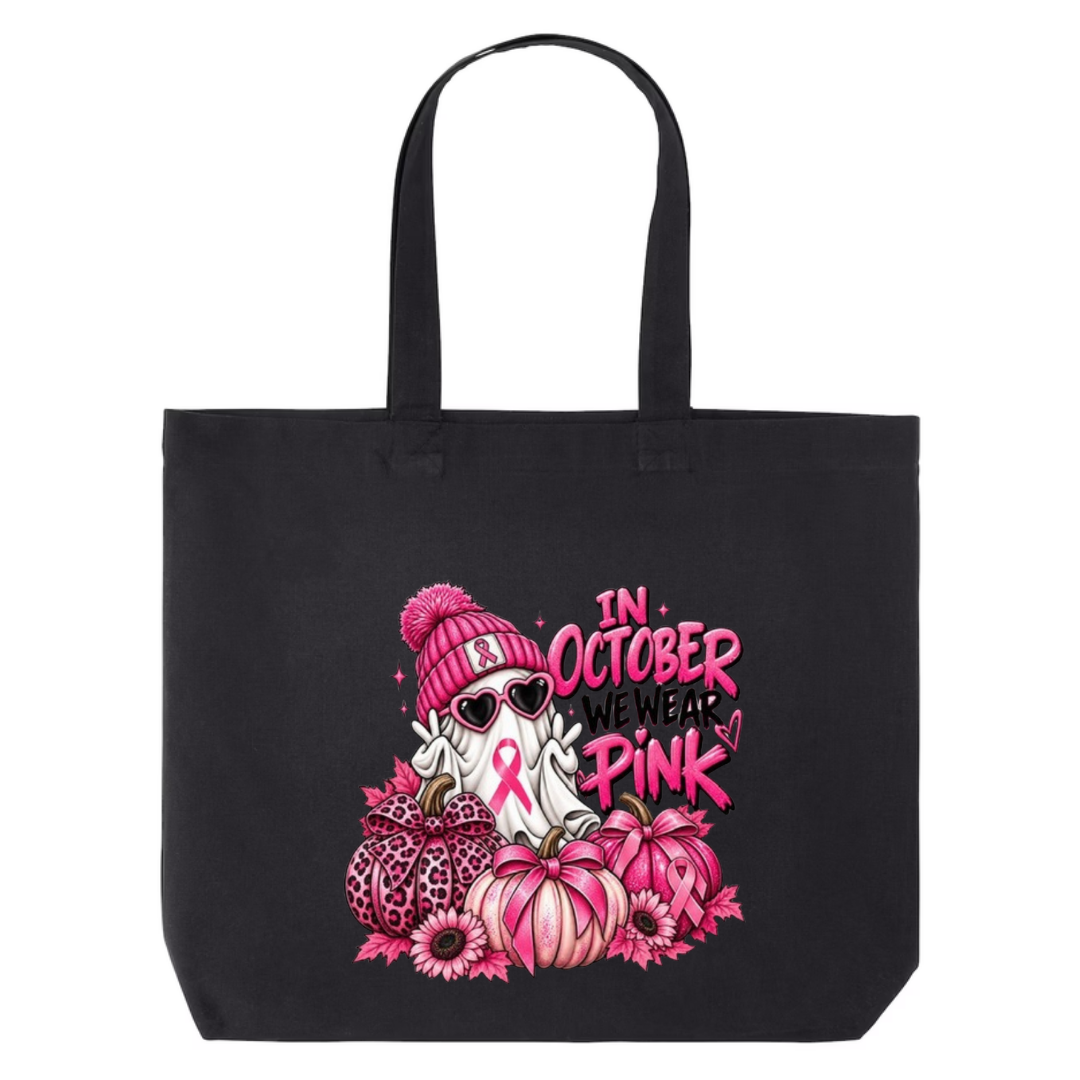 In October We Wear Pink — Ghost design on black canvas tote