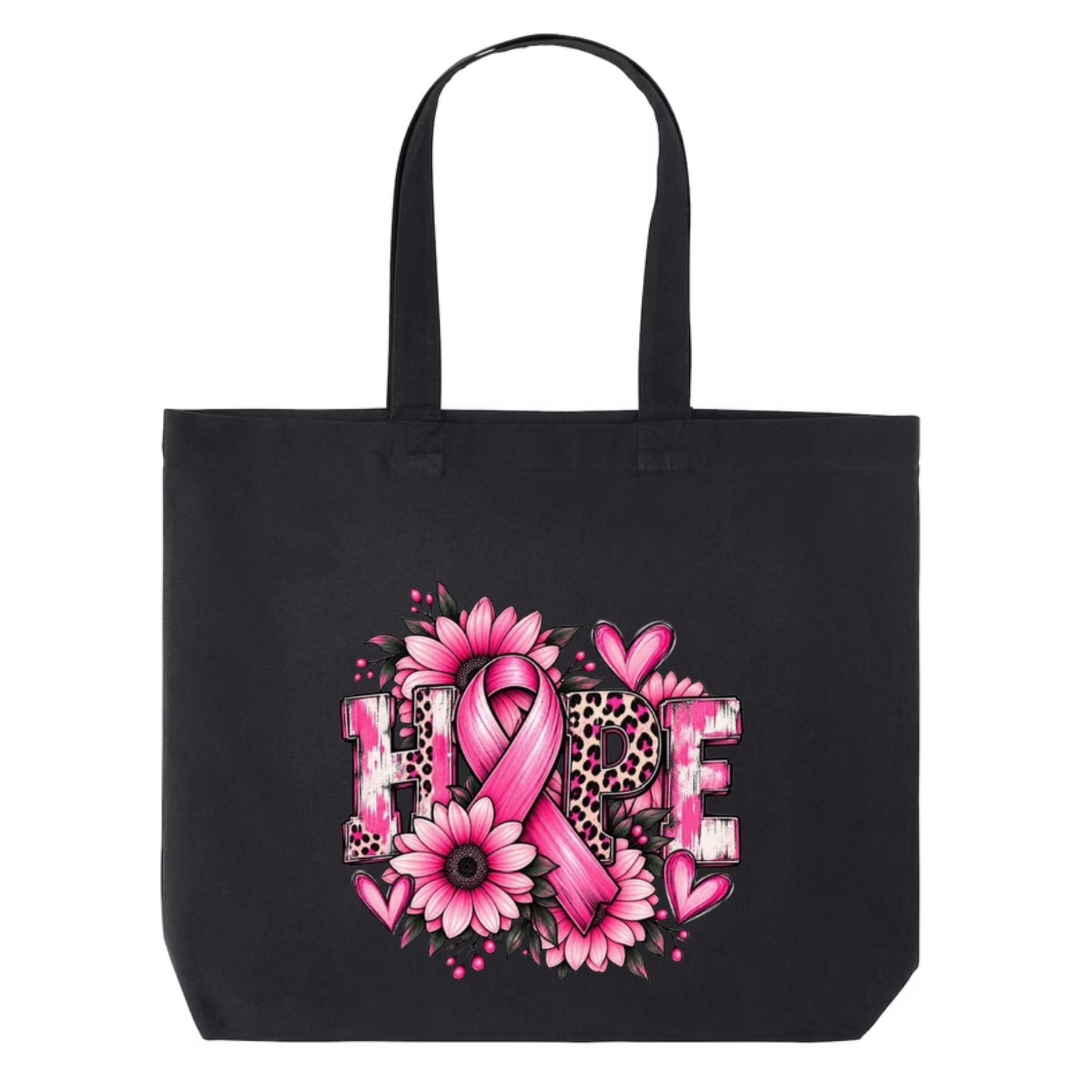Hope — Sunflower design on black canvas tote