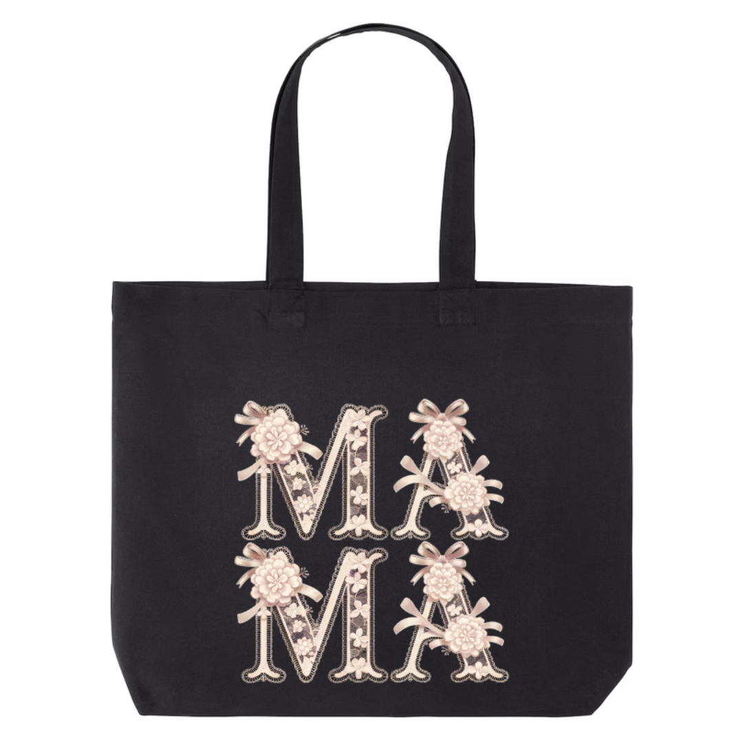 MAMA design on black canvas tote