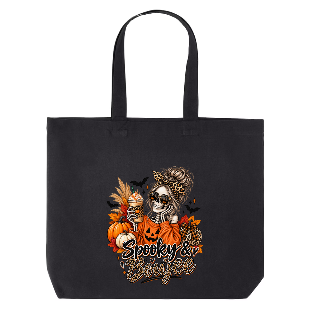 Spooky & Boujee design on black canvas tote