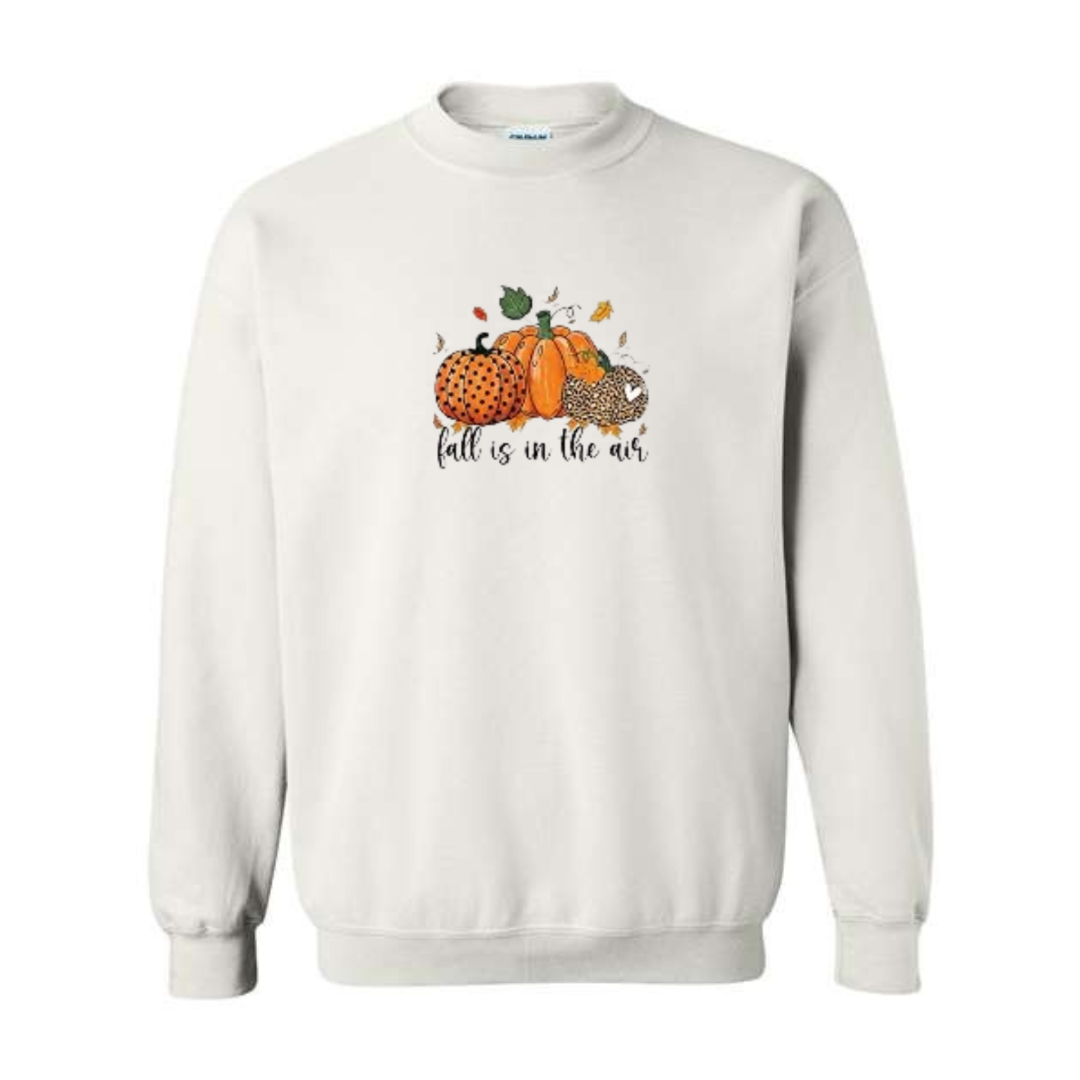 Fall Is In The Air design on white crewneck sweatshirt