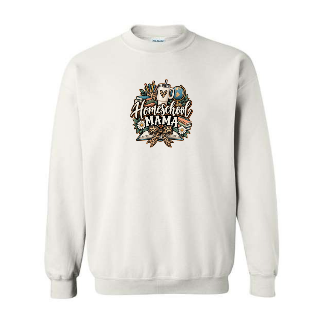 Homeschool Mama design on white crewneck sweatshirt