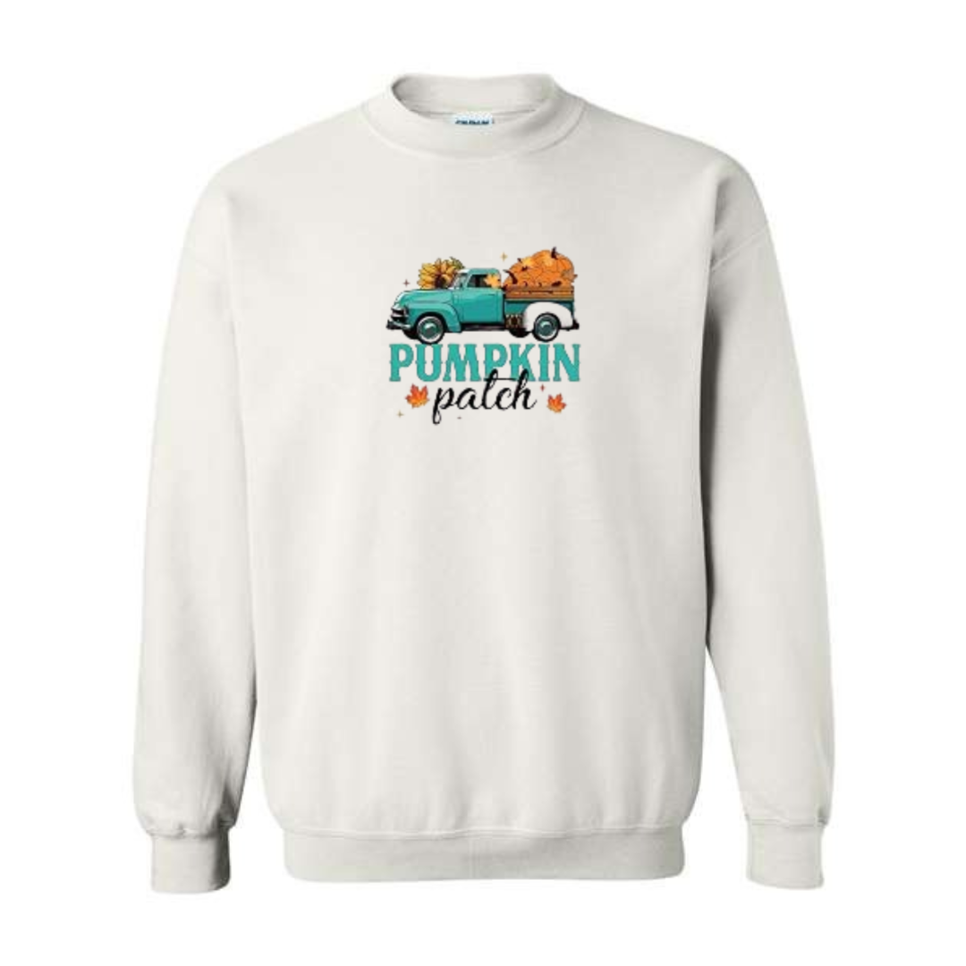 Pumpkin Patch design on white crewneck sweatshirt