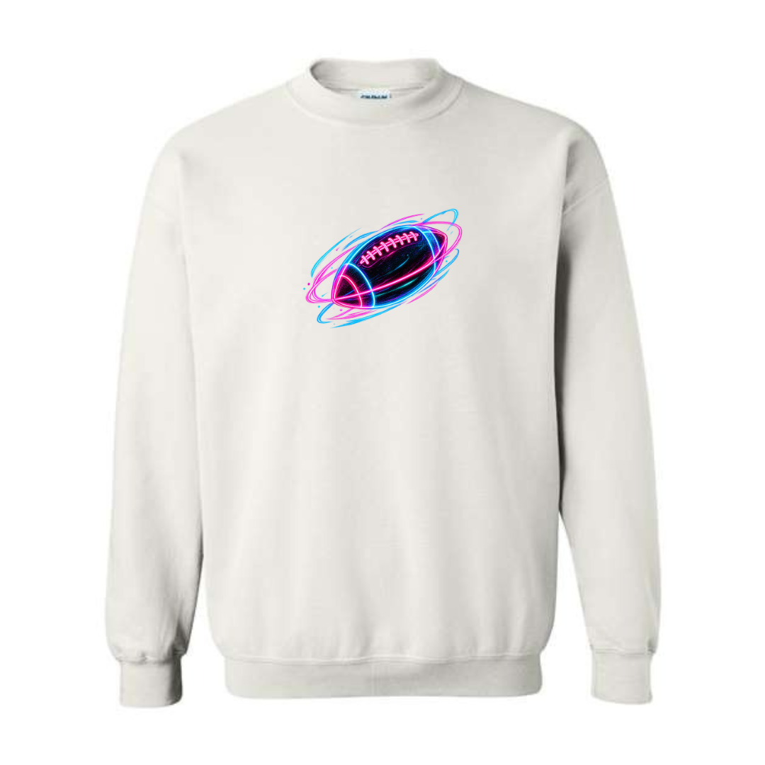 Neon Football design on white crewneck sweatshirt
