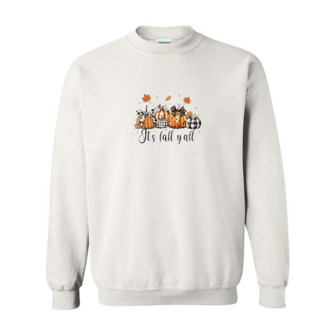 It's Fall Y'all design on white crewneck sweatshirt