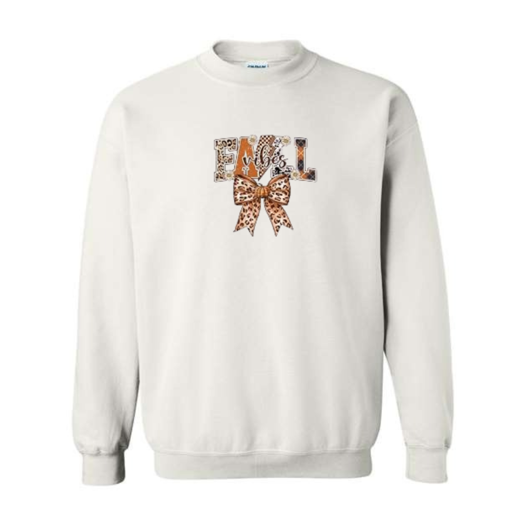 Fall Vibes design on white crewneck sweatshirt