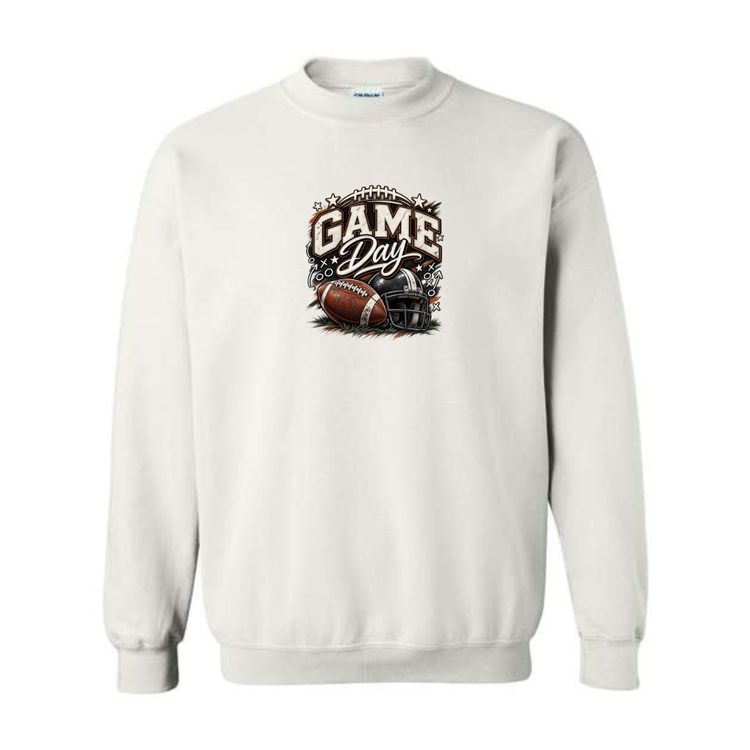 Game Day — Bold Retro design on white crewneck sweatshirt