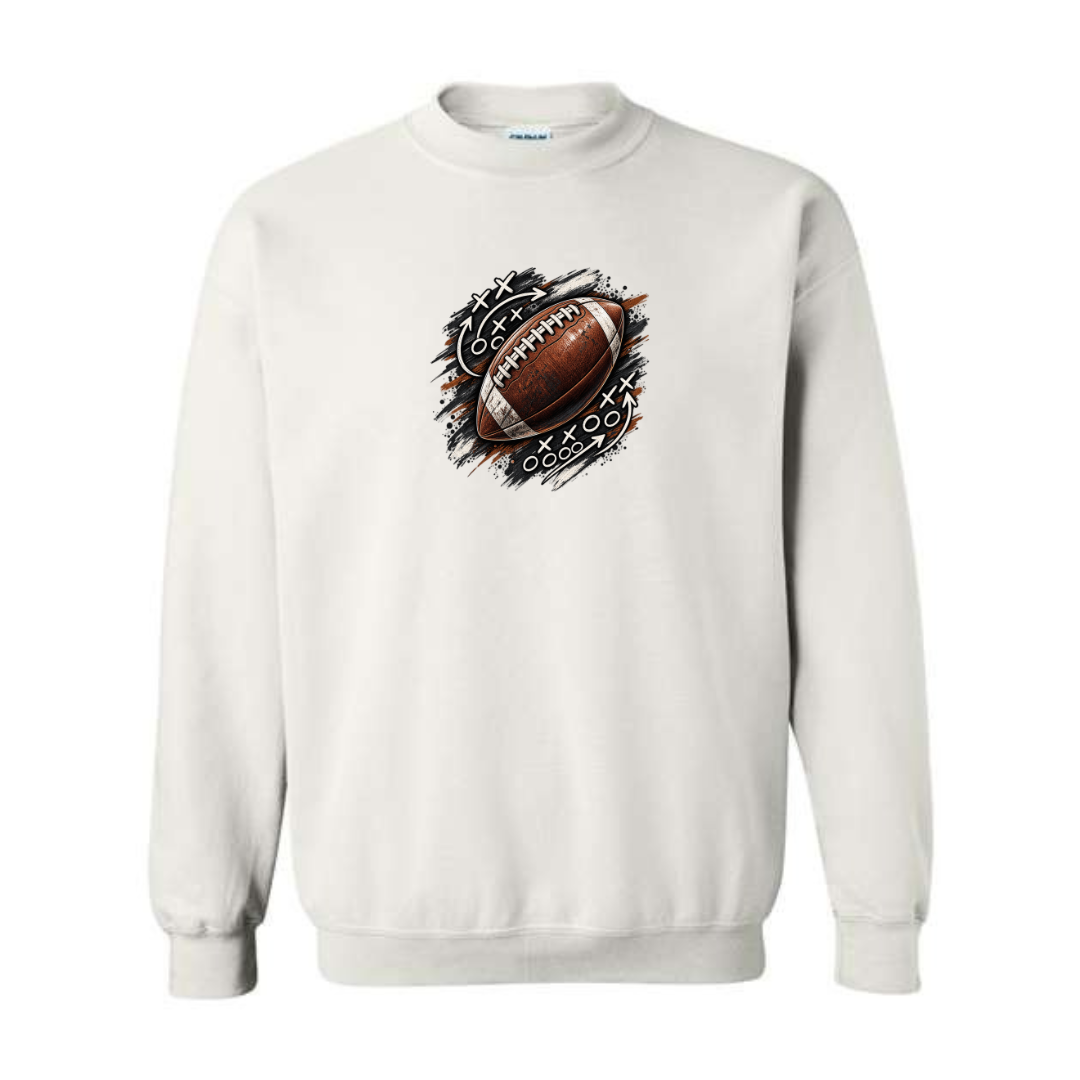 Football Playbook design on white crewneck sweatshirt