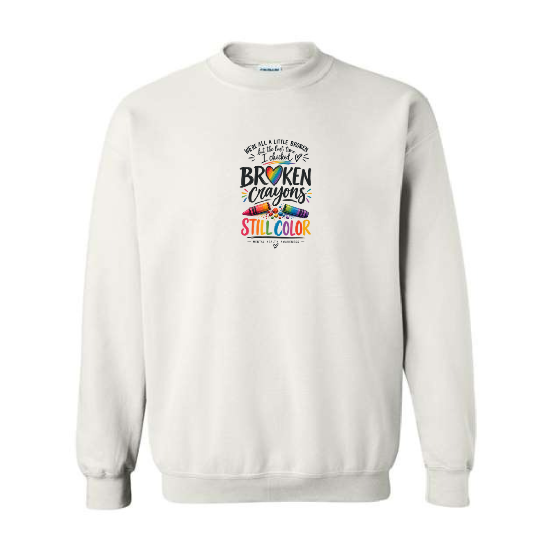 Broken Crayons Still Color design on white crewneck sweatshirt