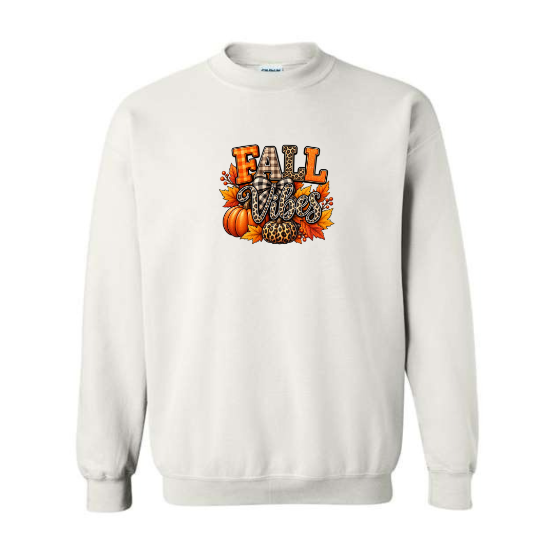 Fall Vibes design on white crewneck sweatshirt