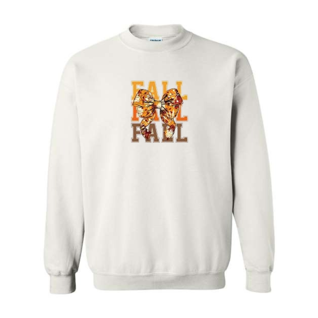 Fall Bow design on white crewneck sweatshirt