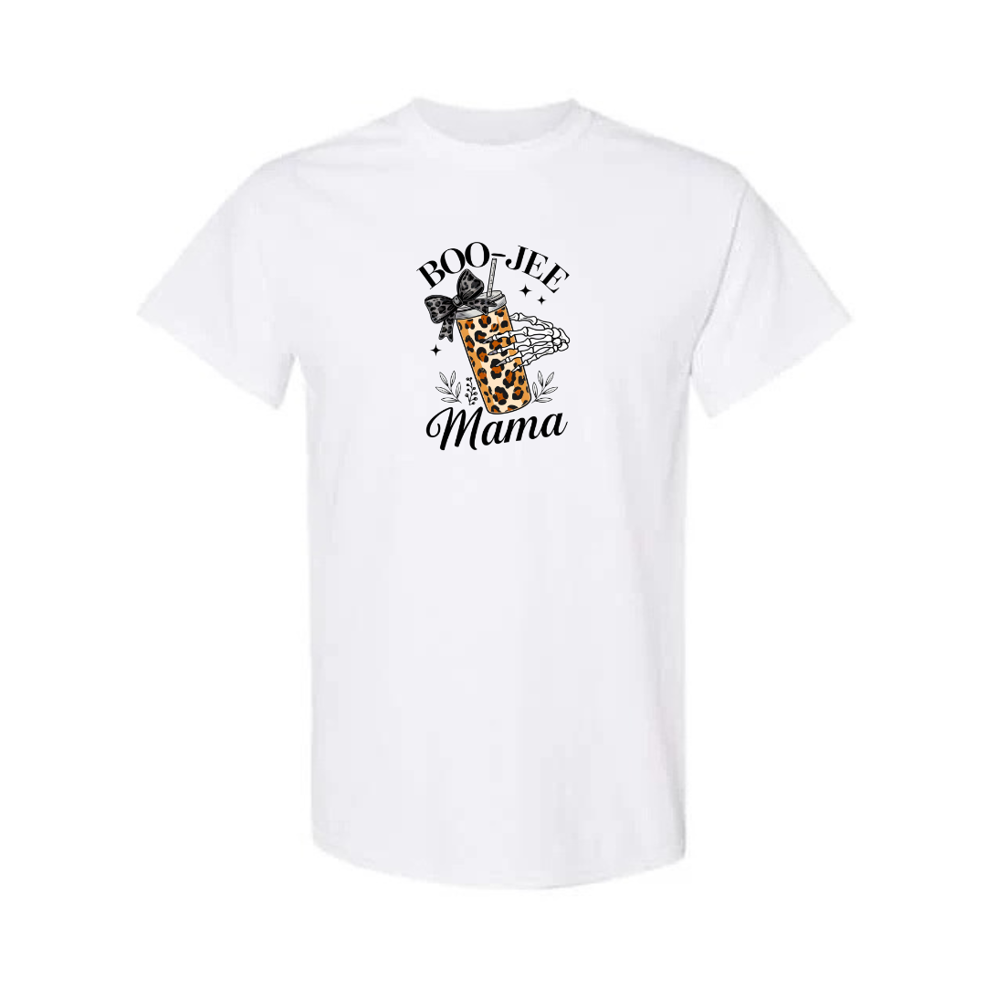 Boo-Jee Mama design on white short sleeve tee