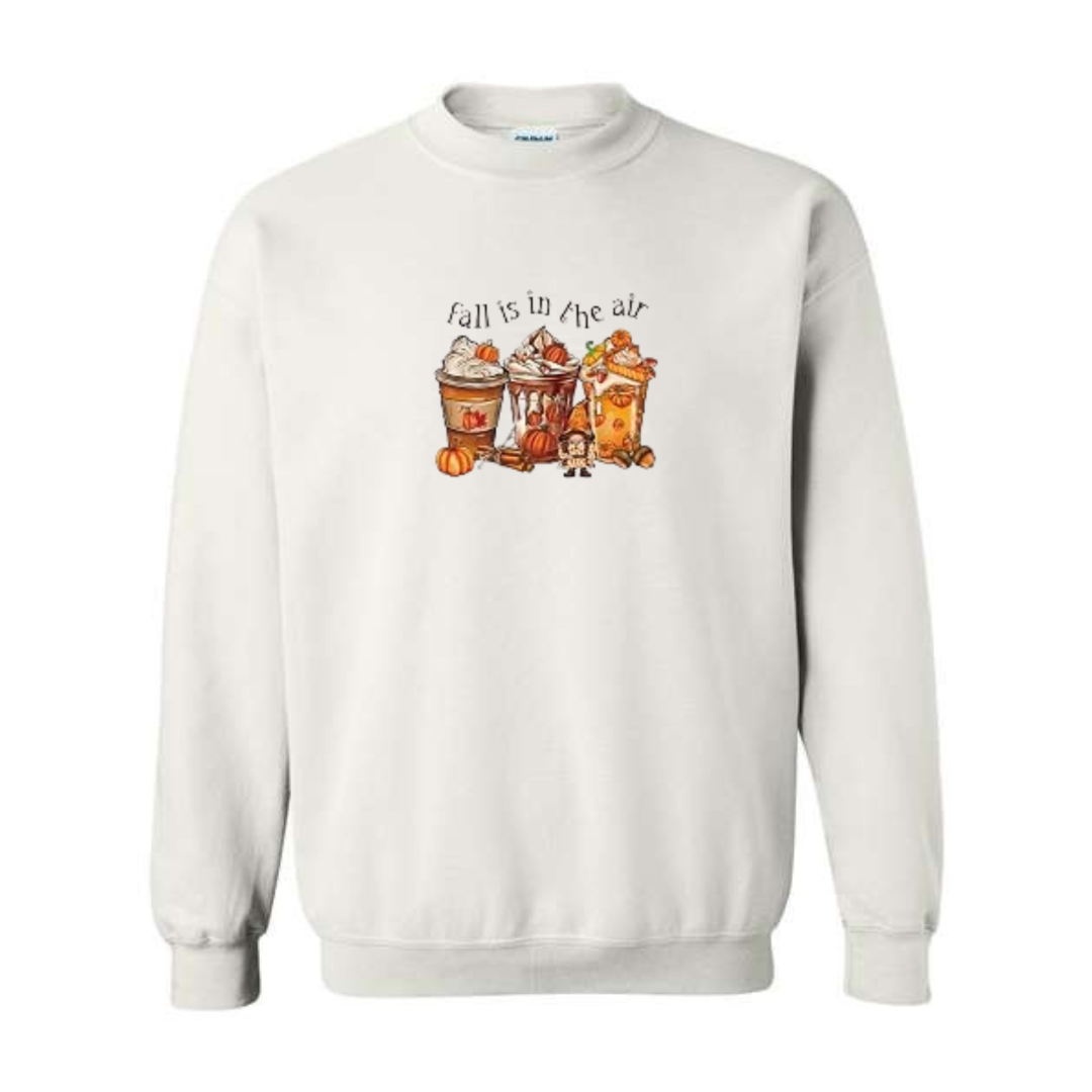 Pumpkin Spice Season design on white crewneck sweatshirt