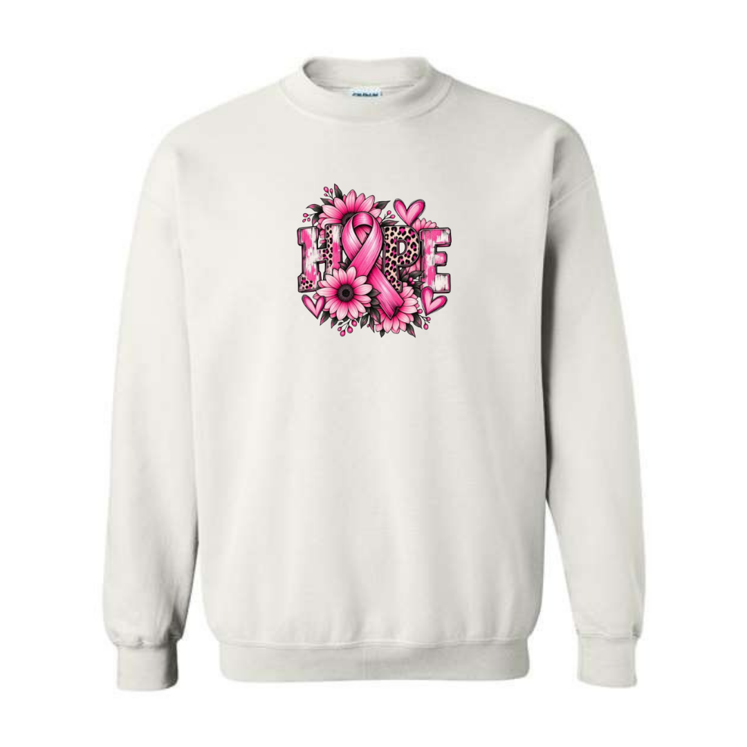 Hope — Sunflower design on white crewneck sweatshirt
