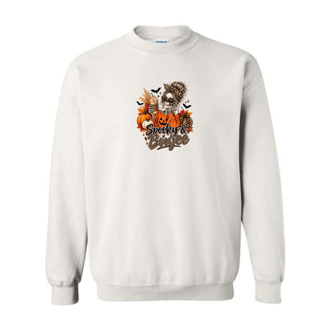 Spooky & Boujee design on white crewneck sweatshirt