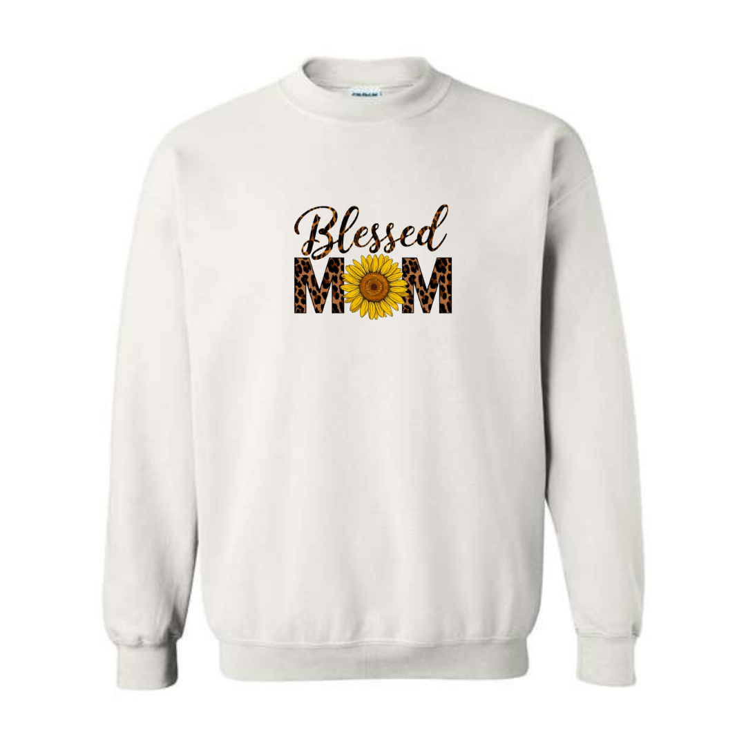 Blessed Mom design on white crewneck sweatshirt
