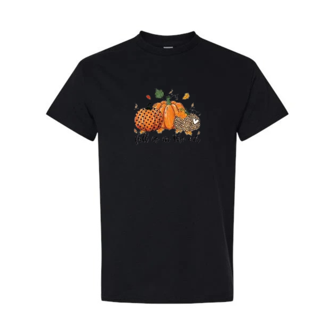 Fall Is In The Air design on black short sleeve tee