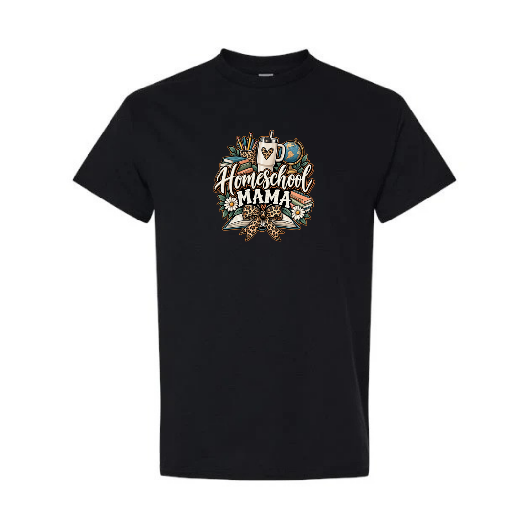 Homeschool Mama design on black short sleeve tee