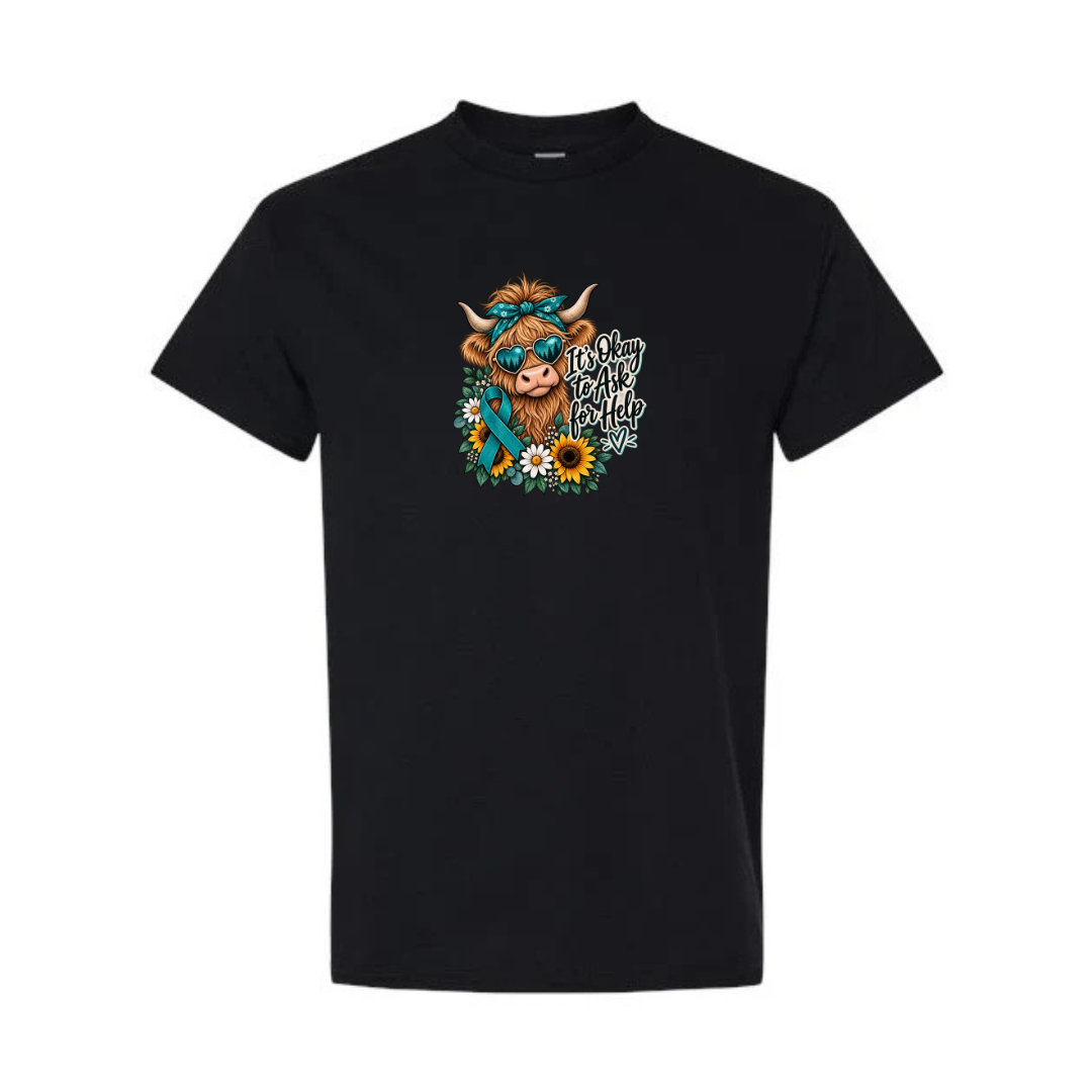 It's Okay to Ask for Help design on black short sleeve tee