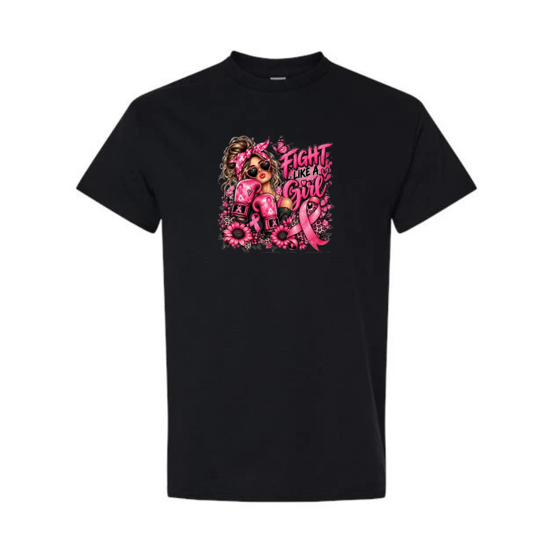 Fight Like A Girl — Boxing Gloves design on black short sleeve tee
