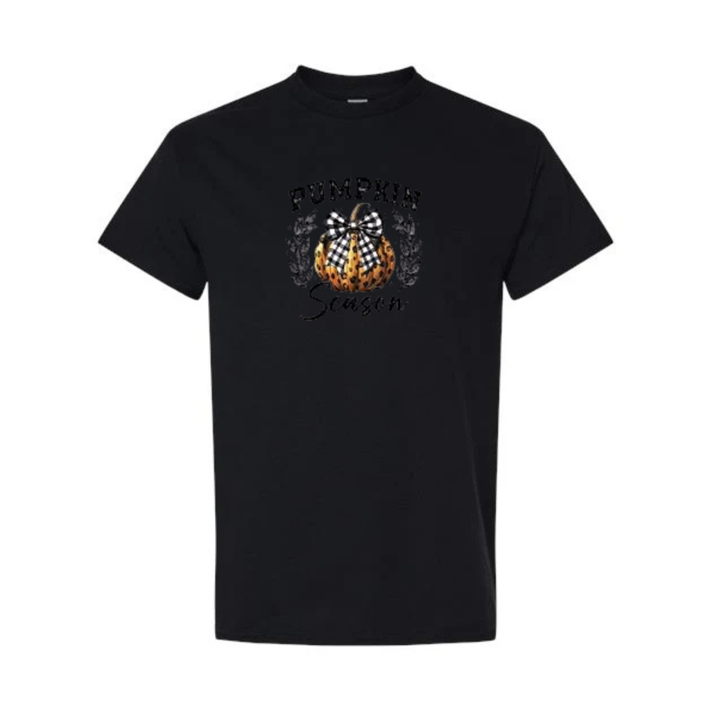 Pumpkin Season design on black short sleeve tee