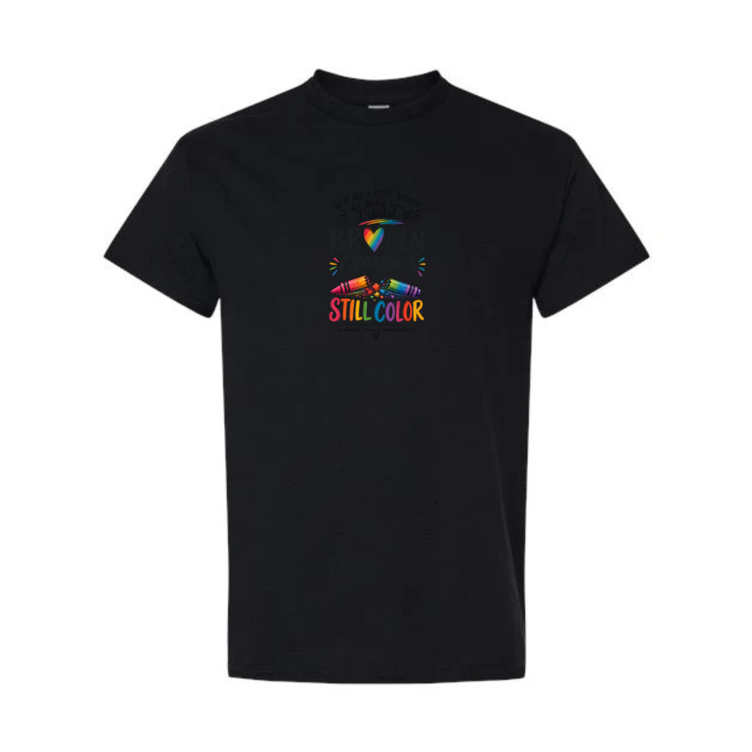 Broken Crayons Still Color design on black short sleeve tee