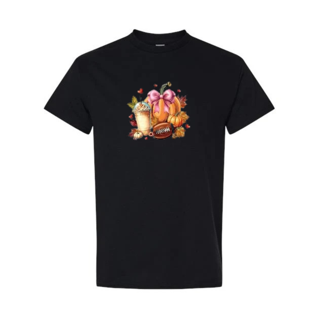 Fall Football design on black short sleeve tee