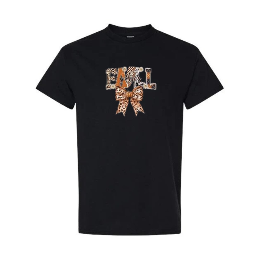 Fall Vibes Bow design on black short sleeve tee