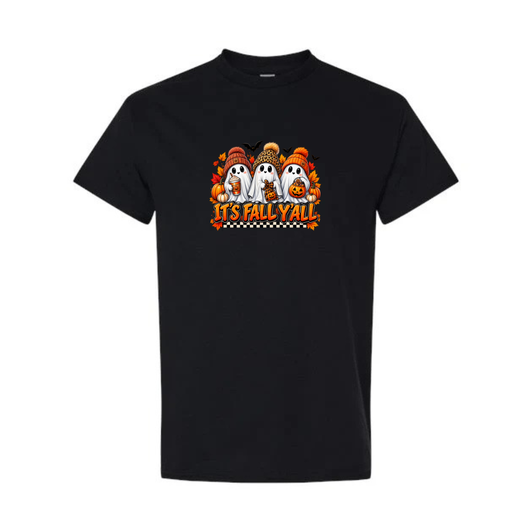 It's Fall Y'all design on black short sleeve tee