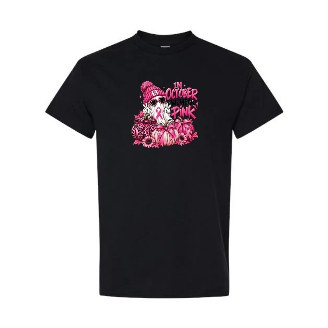 In October We Wear Pink — Ghost design on black short sleeve tee