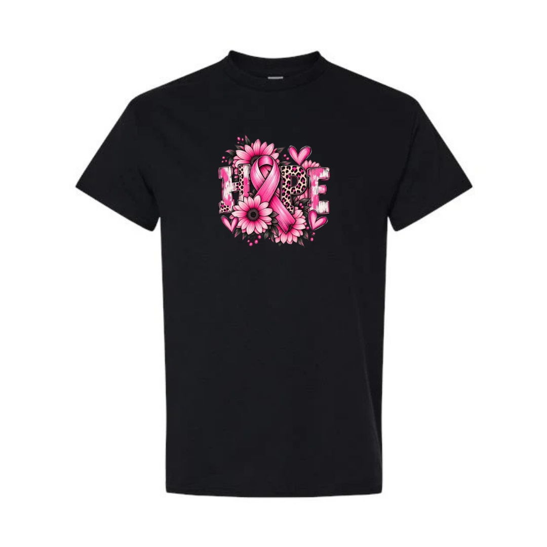 Hope — Sunflower design on black short sleeve tee