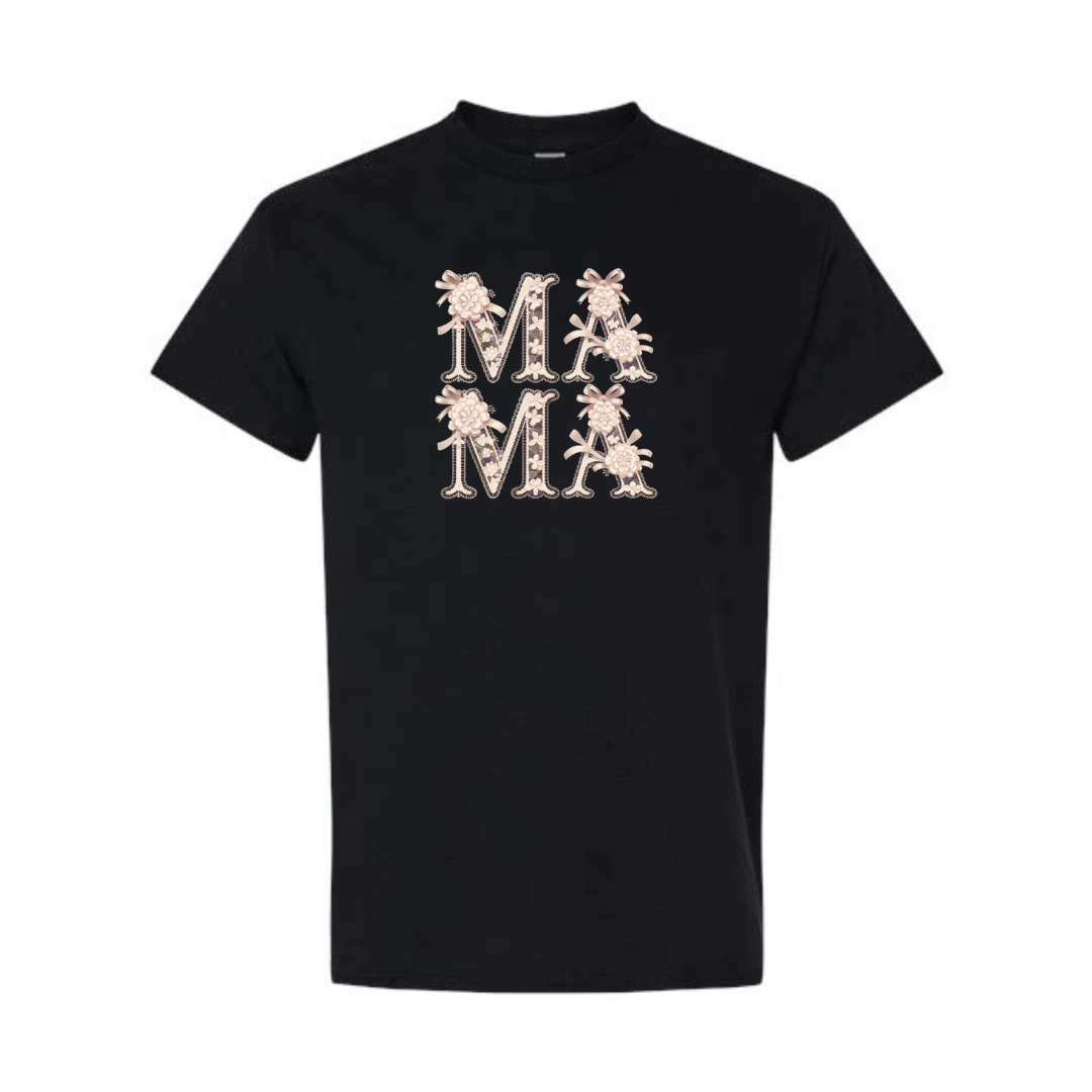 MAMA design on black short sleeve tee